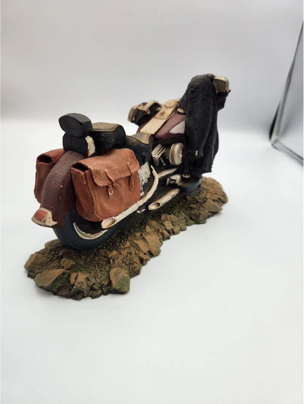 Vintage Handcrafted Motorcycle Figurine Statue Cruiser Bike w/ Jacket H2
